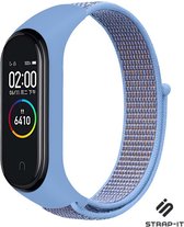 Nylon Smartwatch bandje - Geschikt voor  Xiaomi Mi Band 5 / 6 nylon bandje - lichtblauw - Strap-it Horlogeband / Polsband / Armband