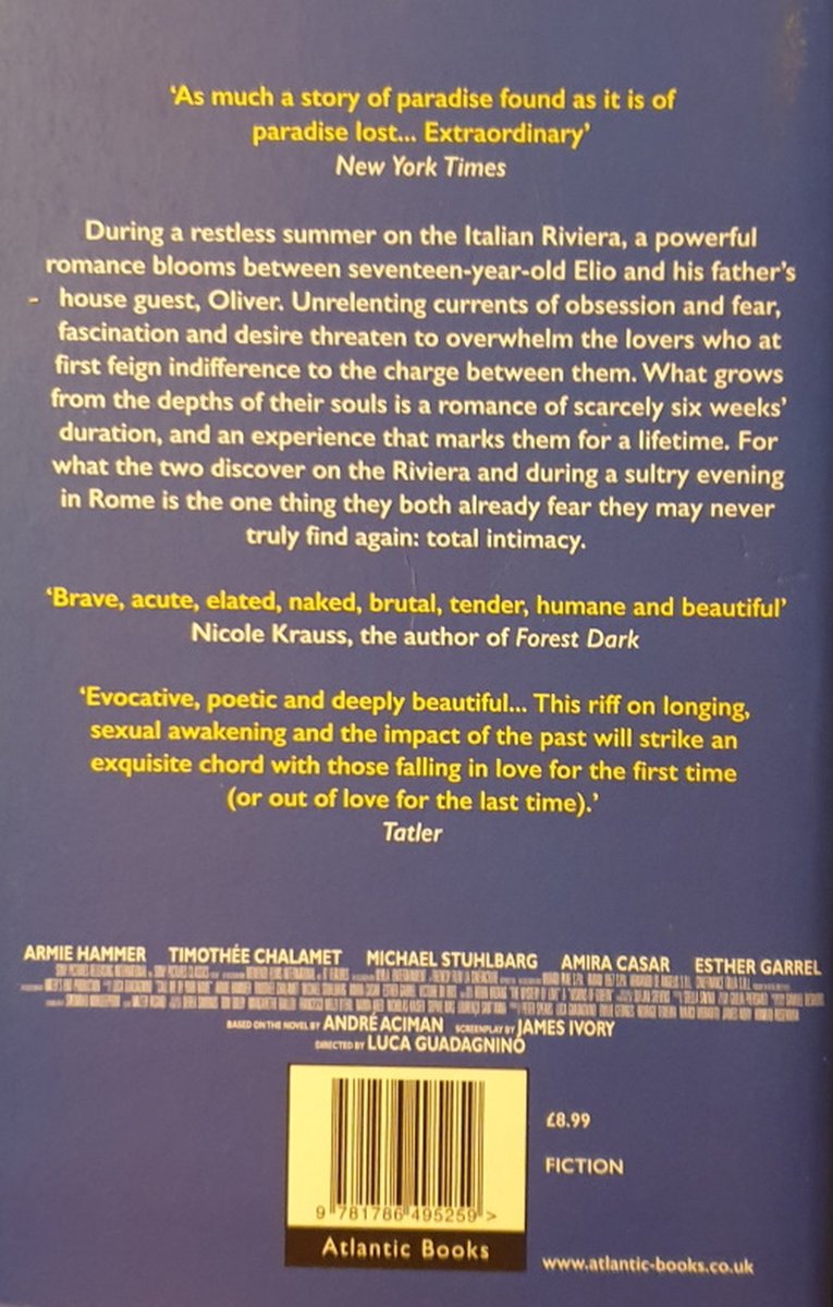 Call Me By Your Name - back cover