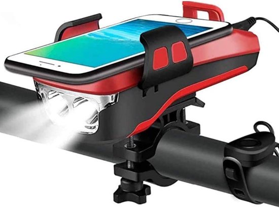 Pro Sport Lights lumière 550 Lumen - Support de téléphone vélo avec Powerbank - Lumière USB Rechargeable - avec claxon