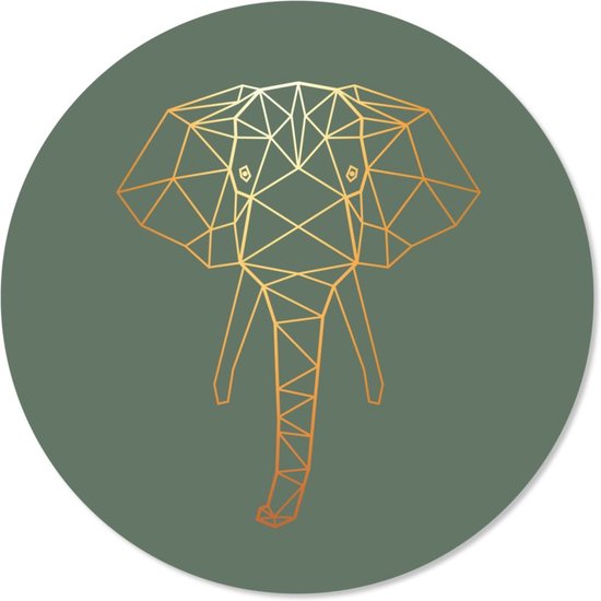 Wandcirkel - muurcirkel - binnen – geometrische - olifant - dieren - groen - ⌀ 60 cm - wanddecoratie - ronde schilderijen - wallcircle - Coszy
