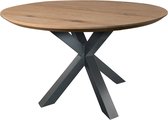 Ronde eikenhouten tafel met facetrand - naturel - spin-poot onderstel - extra dik blad