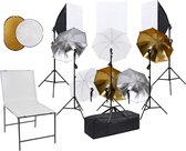 Everest Fotostudioset met lampen, paraplu's, achtergrond en reflector