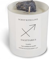 Scent With Love - Sterrenbeeld geurkaars in glas met kristal - Zodiac candle sagittarius- Wit - Vegan kaars - Luxewoondecoratie.nl