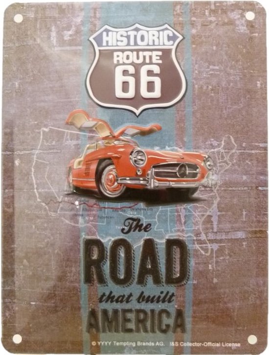 Plaque murale - 15 x 20 cm - Historic US Route 66 - Mercedes