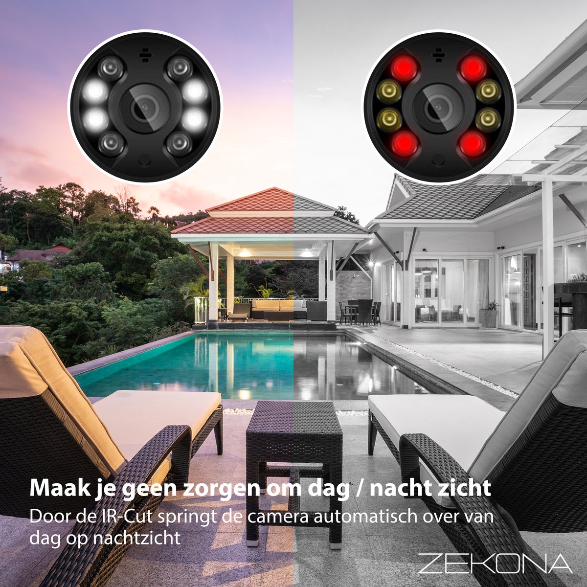 Zekona 20C Zwart - Full HD Beveiligingscamera - IP Camera Beveiliging - Outdoor Beveiliging - Bewakingscamera voor Binnen & Buiten - Buiten Camera met Nachtzicht - Indoor Camera met Meeluister Functie - WiFi 4x Digitale Zoom + 32 GB SD Kaart – foto 4