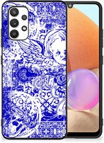 Smartphone Hoesje Geschikt voor Samsung Galaxy A32 4G | A32 5G Enterprise Editie Back Case TPU Siliconen Hoesje met Zwarte rand Angel Skull Blue