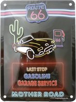 Wandbord - 15 x 20 cm - Route 66 - Mother Road Gasoline Neon