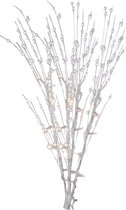 Witte glitter kunsttak 76 cm met LED verlichting batterijen - Warm wit - Woondecoratie - Kunstbloemen/kunsttakken/kunstplanten