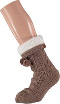 Dames huissokken met antislip | Donker Beige | Maat 36/41 | Huissokken dames | Fluffy sokken | Slofsokken | Huissokken anti slip | Huissokken | Anti slip sokken | Warme sokken | Be