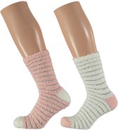 Bedsokken dames | Roze|Wit| One Size | Slaapsokken | Warme sokken dames | Winter sokken | Bedsokken dames maat 39 42 | Fluffy sokken | Warme sokken | Bedsokken | Fleece sokken | Ap