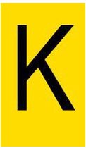 Mini letter K, geel zwart 38 x 89 mm - 6/vel