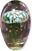 Glassculptuur Mondgeblazen Jellyfish / Kwal groen blauw