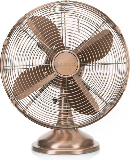 Retro tafelventilator 30 cm met koperen afwerking, 3 snelheden, oscillatie 80°, metalen frame, Tristar