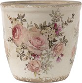 Clayre & Eef Pot de fleurs Ø 12x12 cm Rose Beige Céramique Rond Fleurs Pot de fleurs d'intérieur