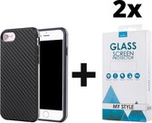 Backcase Carbon Hoesje iPhone 7 Zwart - 2x Gratis Screen Protector - Telefoonhoesje - Smartphonehoesje