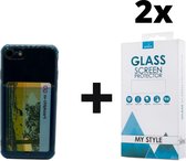 Crystal Backcase Transparant Shockproof Met Pasjeshouder Hoesje iPhone 8 Blauw - 2x Gratis Screen Protector - Telefoonhoesje - Smartphonehoesje