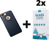 Backcase Lederen Hoesje iPhone 7 Plus Blauw - 2x Gratis Screen Protector - Telefoonhoesje - Smartphonehoesje
