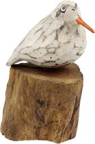 Beelden - Vogel op houtblok wit - Hout - Wit - 15x10x10 cm - Indonesie - Sarana - Fairtrade