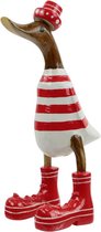 Houten eend streep hoed en schoen rood S