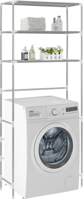 Opbergrek voor boven wasmachine 3-laags 69x28x169 cm zilverkleurig