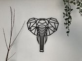 Olifant - Hout - Zwart - Wanddecoratie - 75x82cm - Dieren