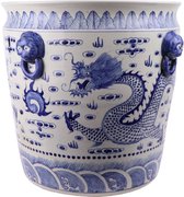 The Ming Garden Collection | Chinees Porselein | Grote Porseleinen Bloempot Met Draak | Blauw & Wit