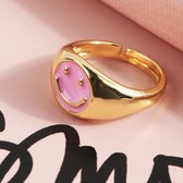 ring smiley - verstelbaar - roze - verstelbare ring - smiley