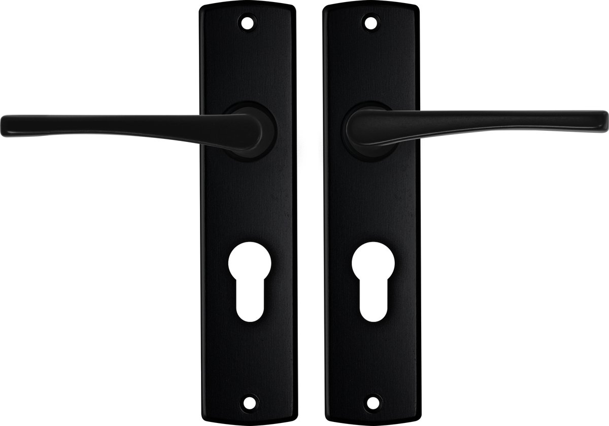 AXA Binnendeurbeslag set (Curve) Zwart: Kruk (model Vlinder) op schild met cilindergat PC55