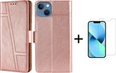 Book Case Apple iPhone 13 Pro | PU Lederen Telefoonhoesje | Pasjeshouder | Roze + 1x Screenprotector