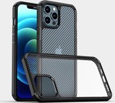 SafeCase® iPhone 11 Pro Hoesje - Zwart Koolstofvezel Hoesje - Transparante Matte Achterkant - Schokbestendig + Gratis Glass Schermbeschermer