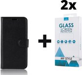 Kunstleer Bookcase Hoesje Met Pasjeshouder Huawei P30 Zwart - 2x Gratis Screen Protector - Telefoonhoesje - Smartphonehoesje