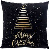 Kerst 'Golden Tree' Kussenhoes | Katoen/Polyester | 45 x 45 cm | Zwart / Goud