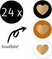 24 x Sluitsticker - Sluitzegel - Grote Stickers Goud Oranje Zwart Wit Hart | Trouwkaart - Geboortekaart - Baby | Gouden Hart | Hartjes - Hart | Envelop stickers | Cadeau - Traktati