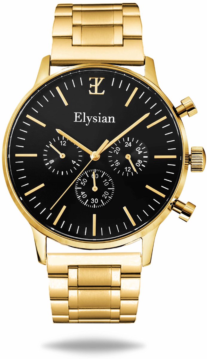 Elysian - Horloges voor Mannen - Goud Schakelband - Waterdicht - Krasvrij Saffier - 43mm