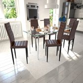 Decoways - Eetkamerset 6 bruine slim line stoelen en 1 glazen tafel