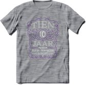 10 Jaar Legendarisch Gerijpt T-Shirt | Paars - Grijs | Grappig Verjaardag en Feest Cadeau Shirt | Dames - Heren - Unisex | Tshirt Kleding Kado | - Donker Grijs - Gemaleerd - M