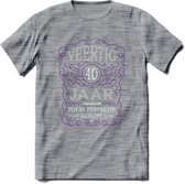 40 Jaar Legendarisch Gerijpt T-Shirt | Paars - Grijs | Grappig Verjaardag en Feest Cadeau Shirt | Dames - Heren - Unisex | Tshirt Kleding Kado | - Donker Grijs - Gemaleerd - L