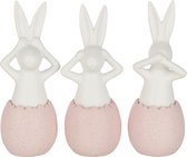 J-Line Konijn Horen/Zien/Zwijgen Keramiek Roze Small Assortiment Van 3 - Paasdecoratie