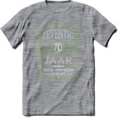 70 Jaar Legendarisch Gerijpt T-Shirt | Groen - Grijs | Grappig Verjaardag en Feest Cadeau Shirt | Dames - Heren - Unisex | Tshirt Kleding Kado | - Donker Grijs - Gemaleerd - S