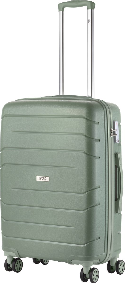 TravelZ Big Bars Reiskoffer Middenmaat 68cm - Trolley 63 ltr met TSA-slot en dubbele wielen - Olijf - Travelz