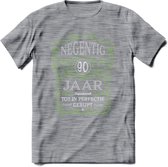 90 Jaar Legendarisch Gerijpt T-Shirt | Groen - Grijs | Grappig Verjaardag en Feest Cadeau Shirt | Dames - Heren - Unisex | Tshirt Kleding Kado | - Donker Grijs - Gemaleerd - XL