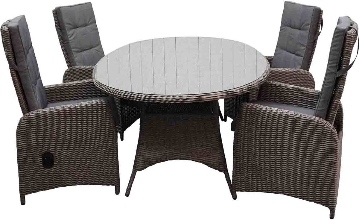 Denza Furniture Elip/Nantes donkergrijs/donkerbruin dining tuinset 5-delig ovaal | verstelbaar | 200cm - ovale wicker tuintafel | 4 personen