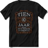 10 Jaar Legendarisch Gerijpt T-Shirt | Oranje - Grijs | Grappig Verjaardag en Feest Cadeau Shirt | Dames - Heren - Unisex | Tshirt Kleding Kado | - Zwart - XL