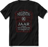 90 Jaar Legendarisch Gerijpt T-Shirt | Rood - Grijs | Grappig Verjaardag en Feest Cadeau Shirt | Dames - Heren - Unisex | Tshirt Kleding Kado | - Zwart - 3XL