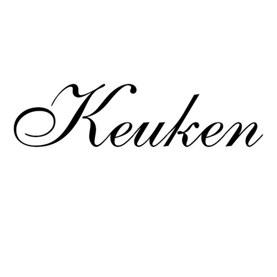Zwarte tekst "Keuken" in sierlijk lettertype op witte achtergrond.