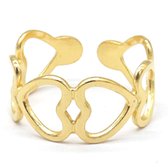 Ring met Hartjes - RVS - One Size - Goudkleurig