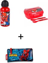 Spiderman - Broodtrommel - Lunchbox  Lunch set - Drinkbeker van 400ml + etui + bestek