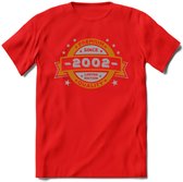 Premium Since 2002 T-Shirt | Zilver - Goud | Grappig Verjaardag en Feest Cadeau Shirt | Dames - Heren - Unisex | Tshirt Kleding Kado | - Rood - 3XL