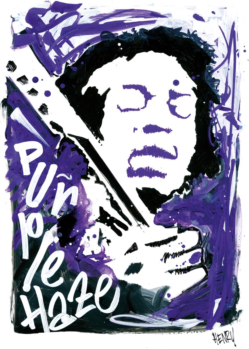 JIMI HENDRIX * PURPLE HAZE * - uniek sign painted kunstwerk op wit dibond 60 x 80 cm
