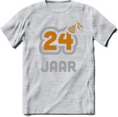 24 Jaar Feest T-Shirt | Goud - Zilver | Grappig Verjaardag Cadeau Shirt | Dames - Heren - Unisex | Tshirt Kleding Kado | - Licht Grijs - Gemaleerd - XL